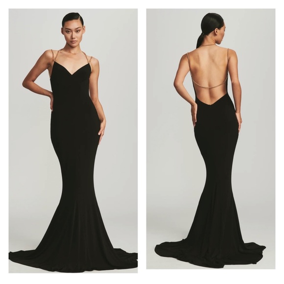 Retrofete Dresses & Skirts - RETROFETE Valentina Chain Detail Open Back Mermaid Maxi Gown Black Small NWT